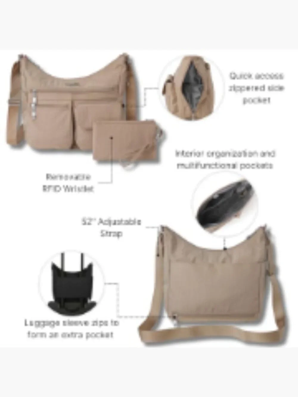 Baggallini Everywhere Bagg Crossbody Hobo Lightweight Water-Resistant Nylon